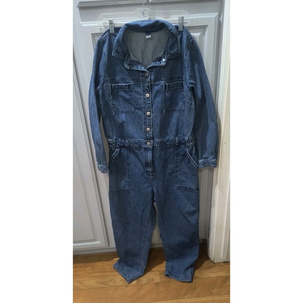 Old Navy Women Large Denim Jumpsuit Utility Blue Workwear Boiler Suit L